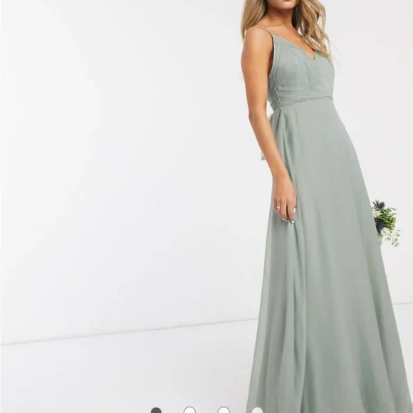 ASOS DESIGN Bridesmaid cami maxi dress with ruched bodice and tie waist - Picture 3 of 6